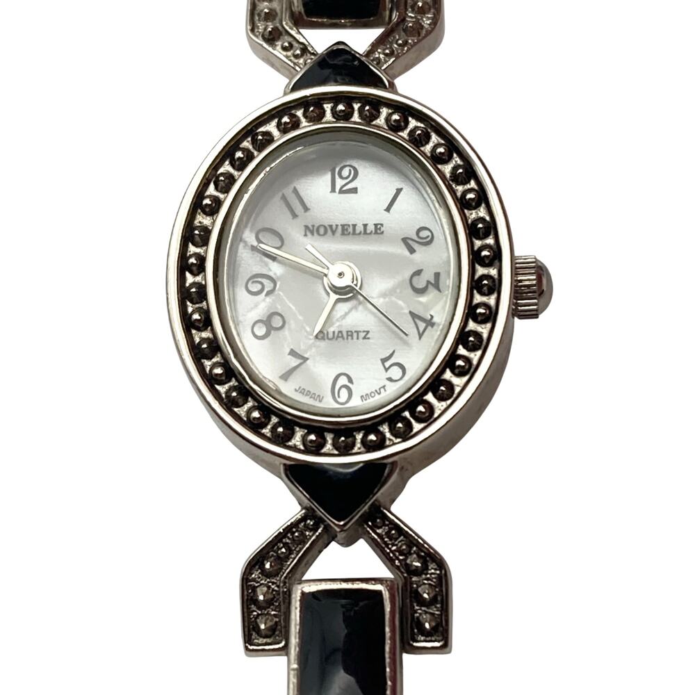 Novelle Womens Vintage Style Watch 19mm Black Silver - Fresh Battery - Wrist 6.5